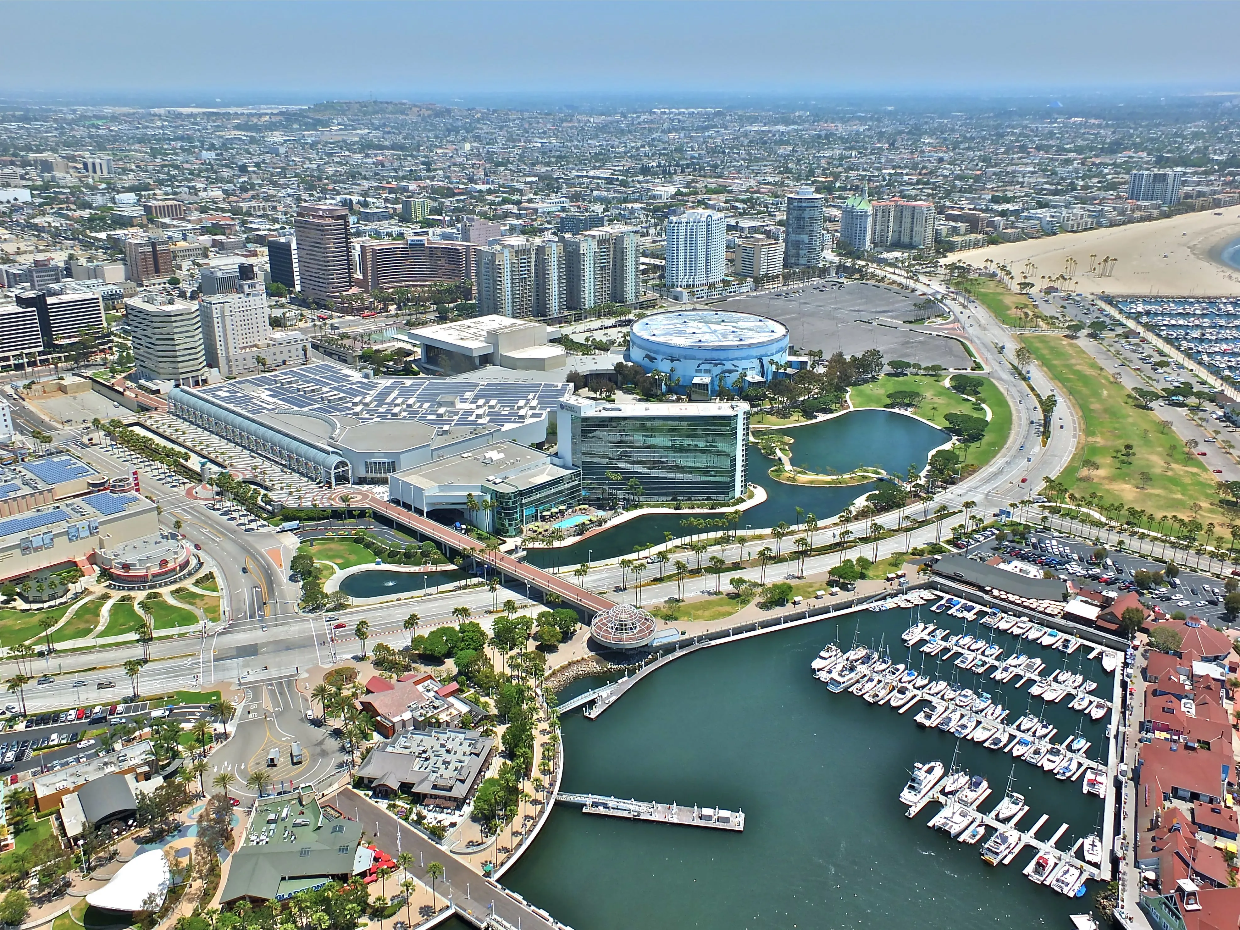 Aerial view of the downtown Long Beach waterfront, heart of the Future Shredding service area